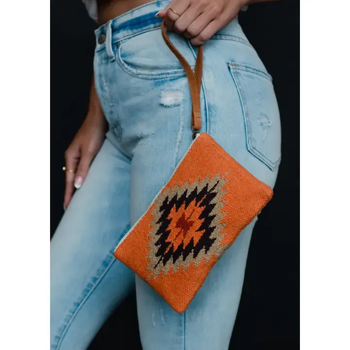 Aztec Wristlet  Orange Red Black 