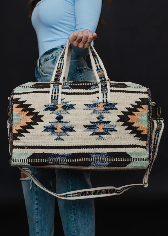 Aztec Duffle  Tan, Brown and Blue