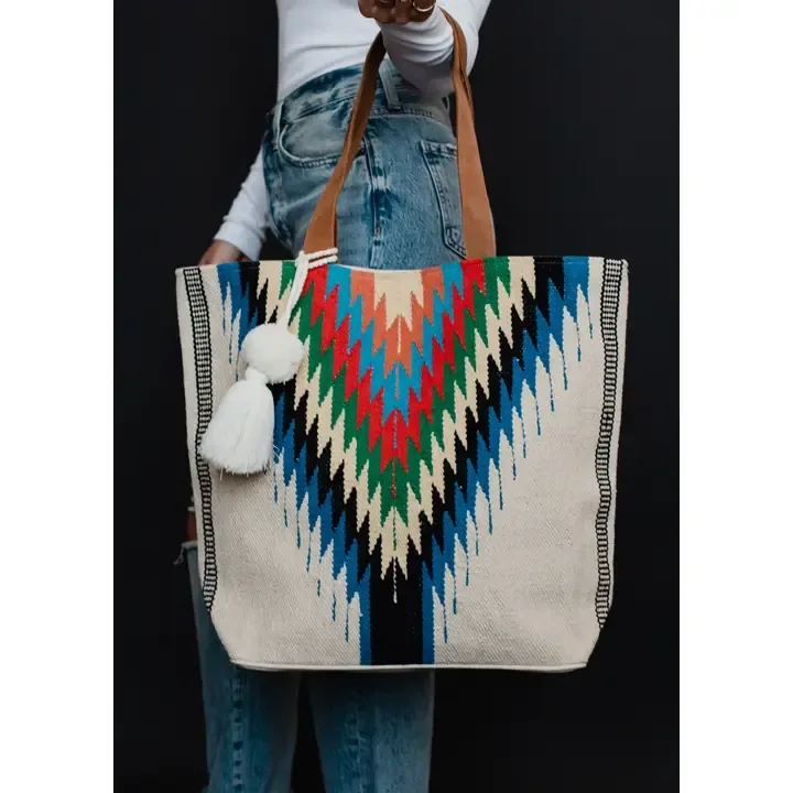 Aztec Tote Beige and Multicolored 
