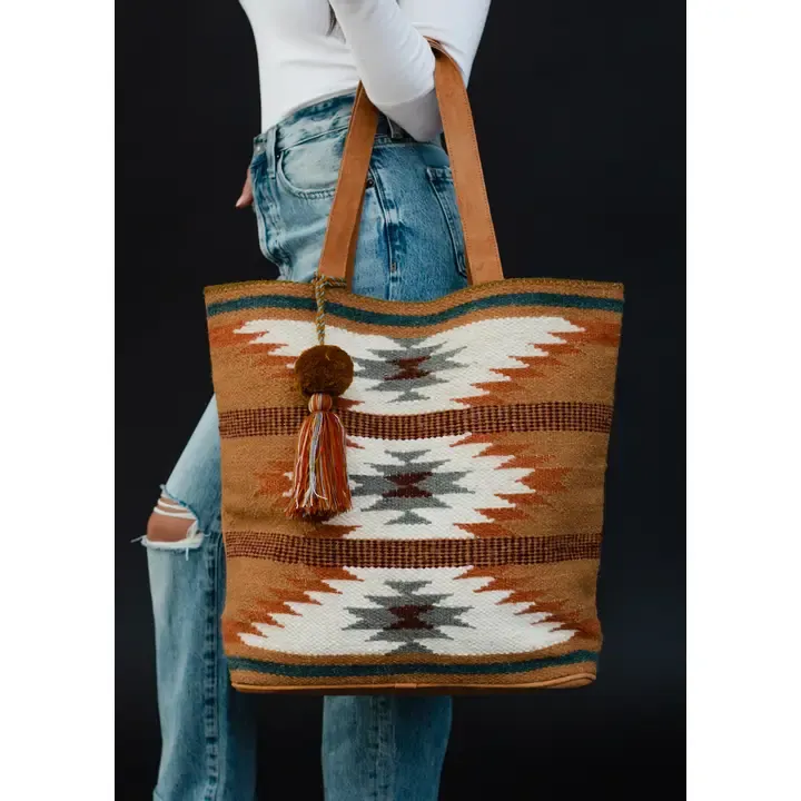 Aztec Tote Brown, Rust and Teal