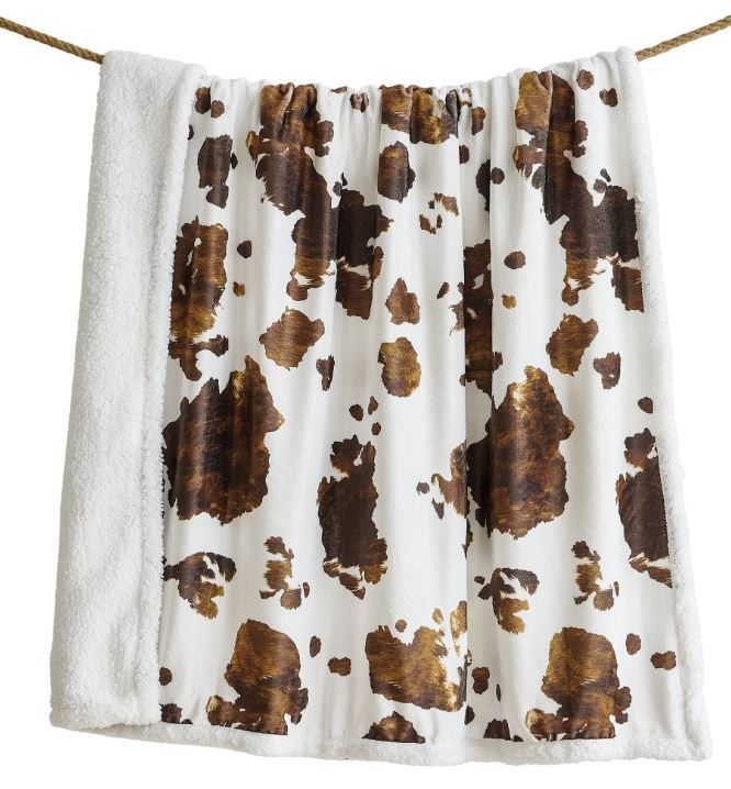 Cowhide Sherpa Throw Blanket