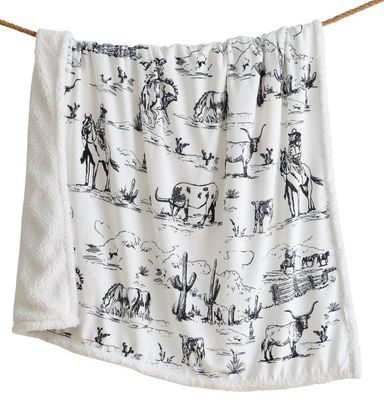 Ranch Life Black &amp; White Sherpa Throw Blanket
