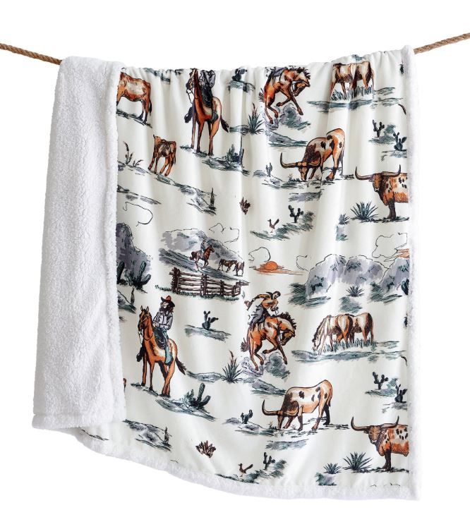Ranch Life Color Sherpa Throw Blanket