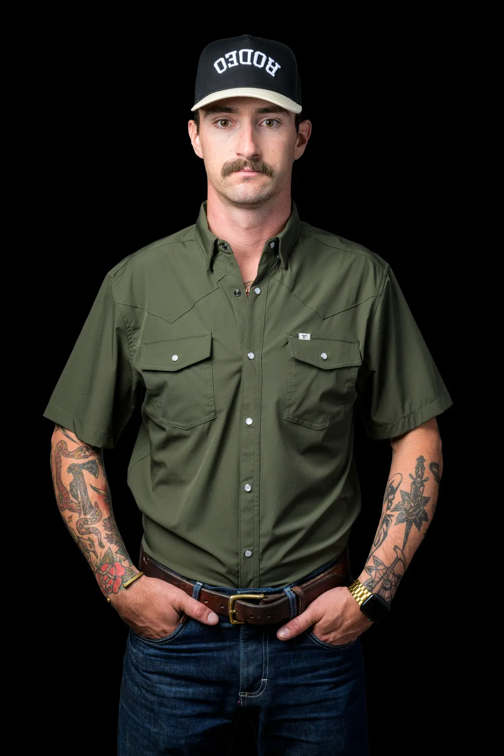 Ferrell Men&#39;s Olive Short Sleeve Snap Shirt