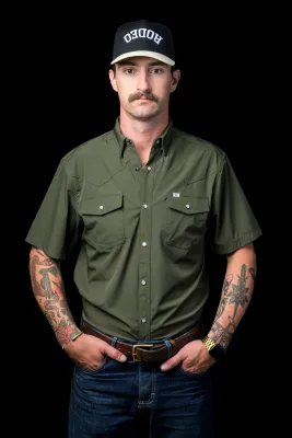 Ferrell Men&#39;s Olive Short Sleeve Snap Shirt