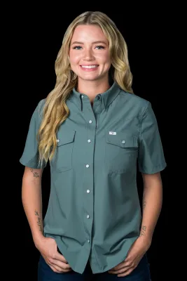 Ferrell Women&#39;s Aqua Short Sleeve Snap Shirt