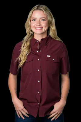 Ferrell Women&#39;s Maroon Short Sleeve Snap Shirt