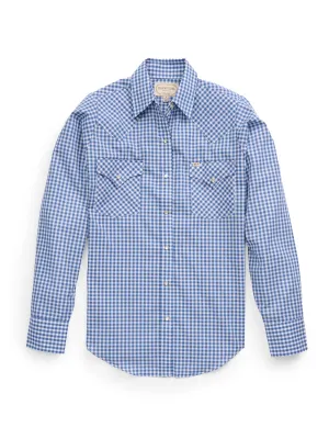 Women&#39;s Cowboy Blue Gingham Long Sleeve Snap Shirt