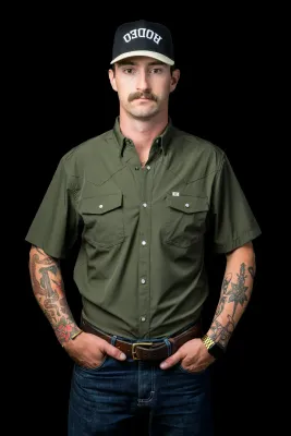Ferrell Men's Olive Short Sleeve Snap Shirt
