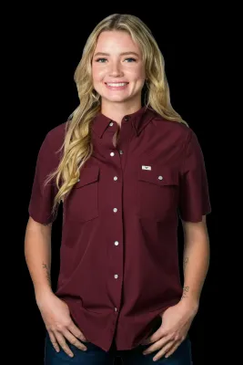 Ferrell Women's Maroon Short Sleeve Snap Shirt