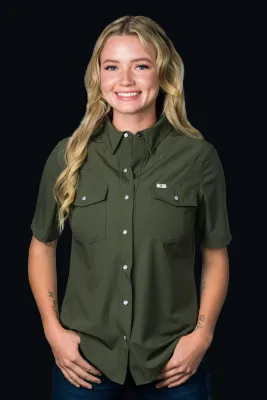Ferrell Women's Olive Short Sleeve Snap Shirt