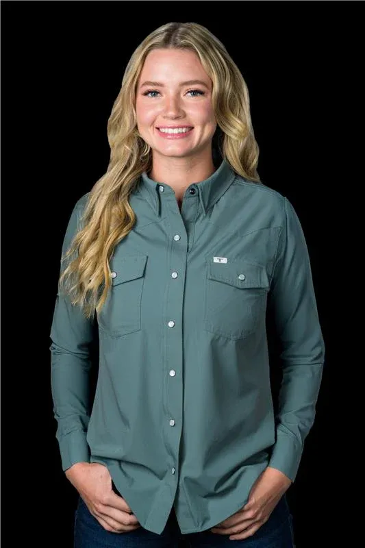 Ferrell Women's Aqua Long Sleeve Snap Shirt