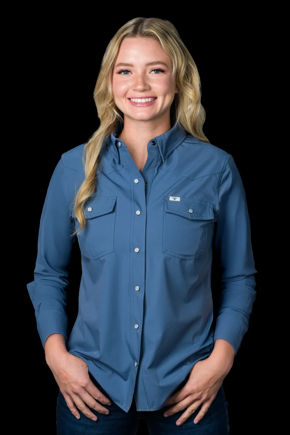 Ferrell Women's Blue Long Sleeve Snap Shirt