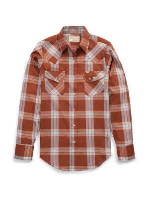 Womens Ranch Rig Rust Plaid Long Sleeve Snap