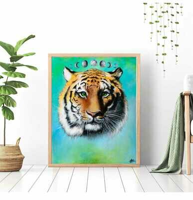 &quot;Golden Tiger&quot; Acrylic on Birch Panel, Fine Art Print
