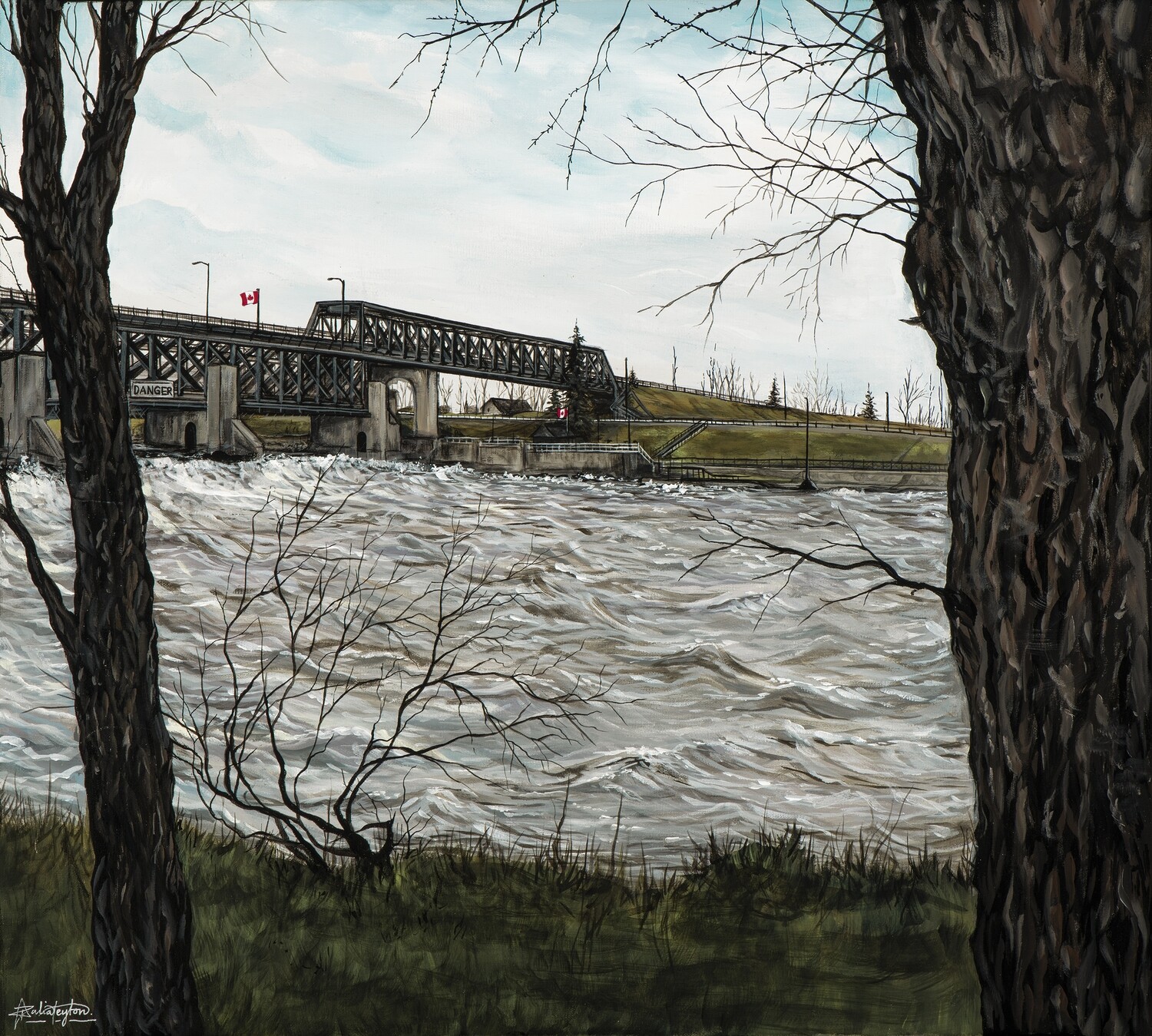 &quot;Blustery Day&quot; Lockport Bridge, En Plein Air Manitoba