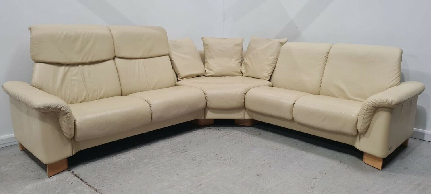 Ekornes Stressless Cream Corner 5 seater recliner Leather Sofa