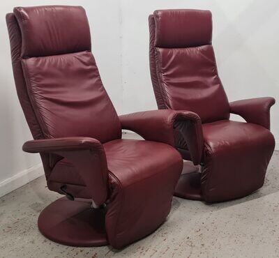 Himolla Swivel Recliner Leather Chair Integral Footrest Marroon