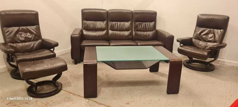 Ekornes Stressless 3 Seater Sofa, 2 Chairs &amp; Footstool with Coffee Table