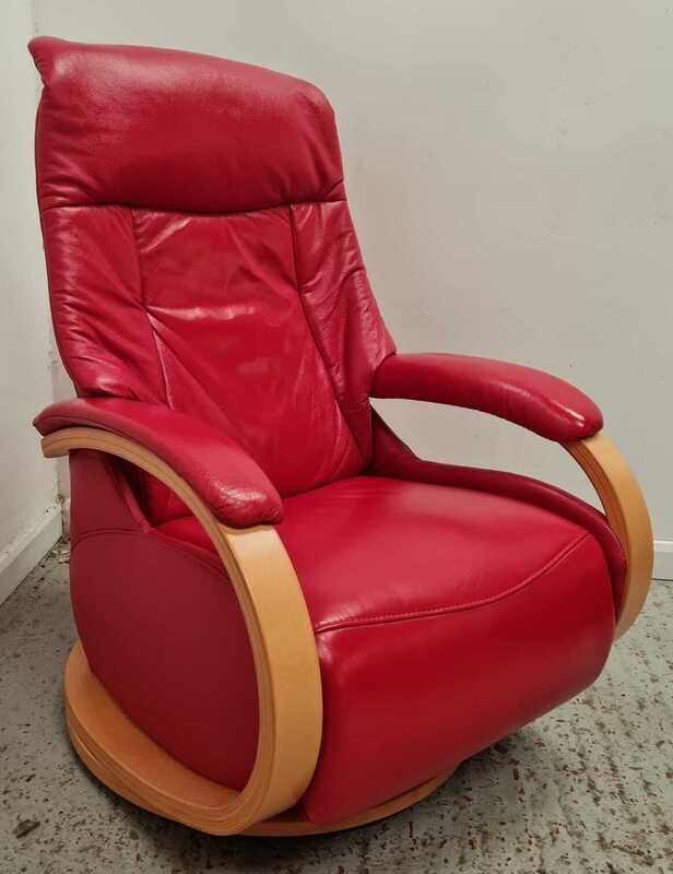Himolla Cumuly Swivel Recliner Leather Chair Integral Footrest Red