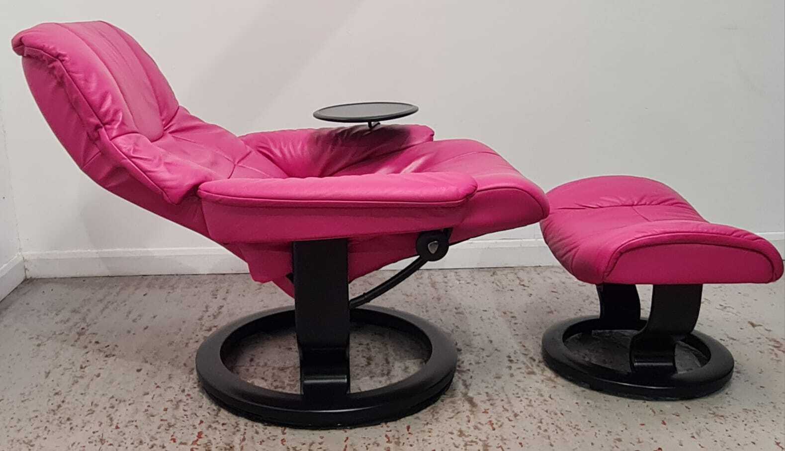 Ekornes Stressless Recliner Swivel Leather Chair Footstool Pink