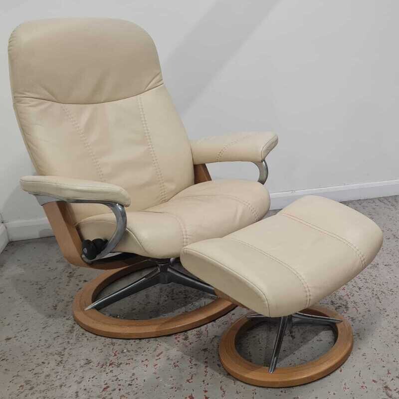 Ekornes Stressless Signature Steel Base Recliner Chair &amp; Footstool