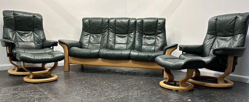 Ekornes Stressless 3 Seater Reclining Sofa &amp; 2 Chairs w/ Footstools 2602242