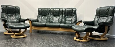 Ekornes Stressless 3 Seater Reclining Sofa &amp; 2 Chairs w/ Footstools 2602242