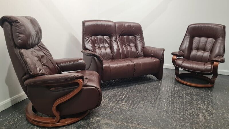 Himolla Rhine Leather Reclining 2 Seater Sofa &amp; 2 Leather Swivel Chairs