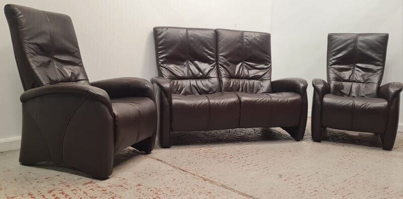 Himolla Brown Non-Reclining Leather 2 Seater Sofa &amp; 2 Chairs