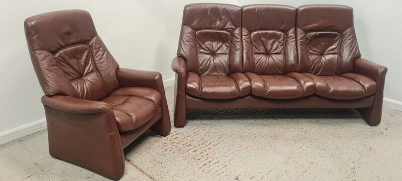 Himolla Leather 3 Seater Reclining Sofa and Reclining Chair
