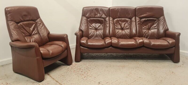 Himolla Leather 3 Seater Reclining Sofa and Reclining Chair