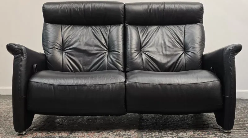 Himolla Leather 2 Seater Manual Recliner Sofa Black