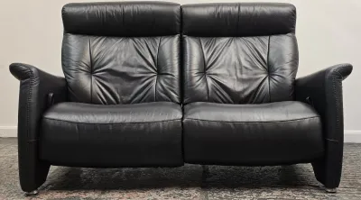 Himolla Leather 2 Seater Manual Recliner Sofa Black
