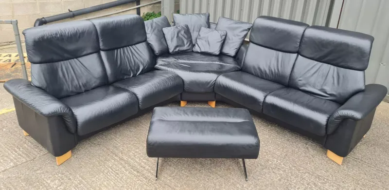 Ekornes Stressless Black Corner 5 seater recliner Leather Sofa