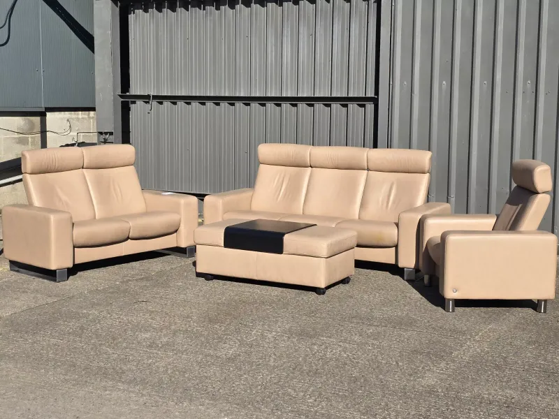 Ekornes Stressless 3 &amp; 2 Seater Reclining Sofas &amp; Recliner chair &amp; stool