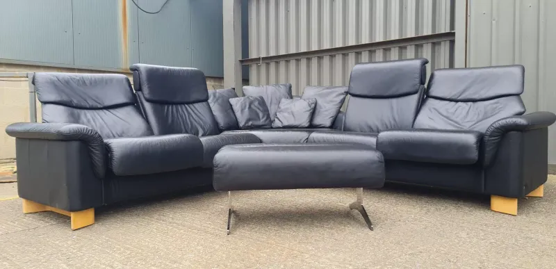 Ekornes Stressless Black Corner 5 seater recliner Leather Sofa