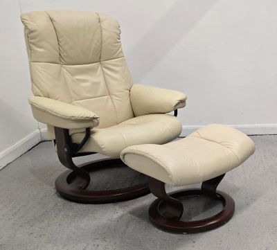 Ekornes Stressless Medium Leather Recliner Chair Stool Cream