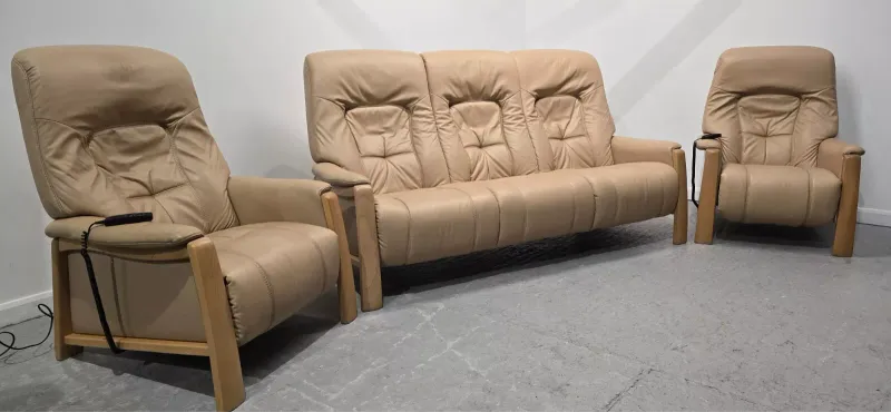 Himolla Themse Leather 3 Seater Sofa &amp; 2 Recliner Electric Chairs