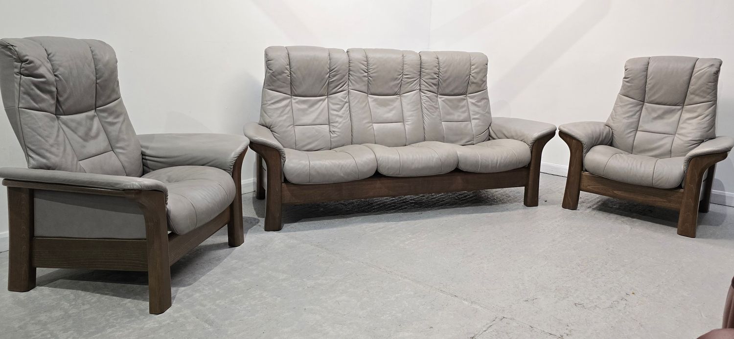 Ekornes Stressless 3 Seater Reclining Sofa &amp; 2 Reclining Chairs