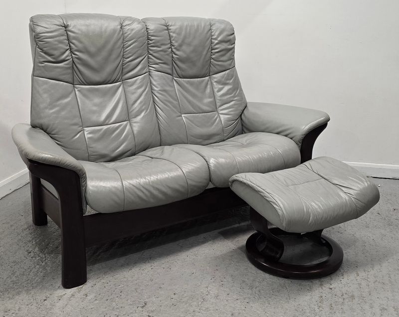 Ekornes Stressless Reclining 2 Seater Sofa With Footstool Grey