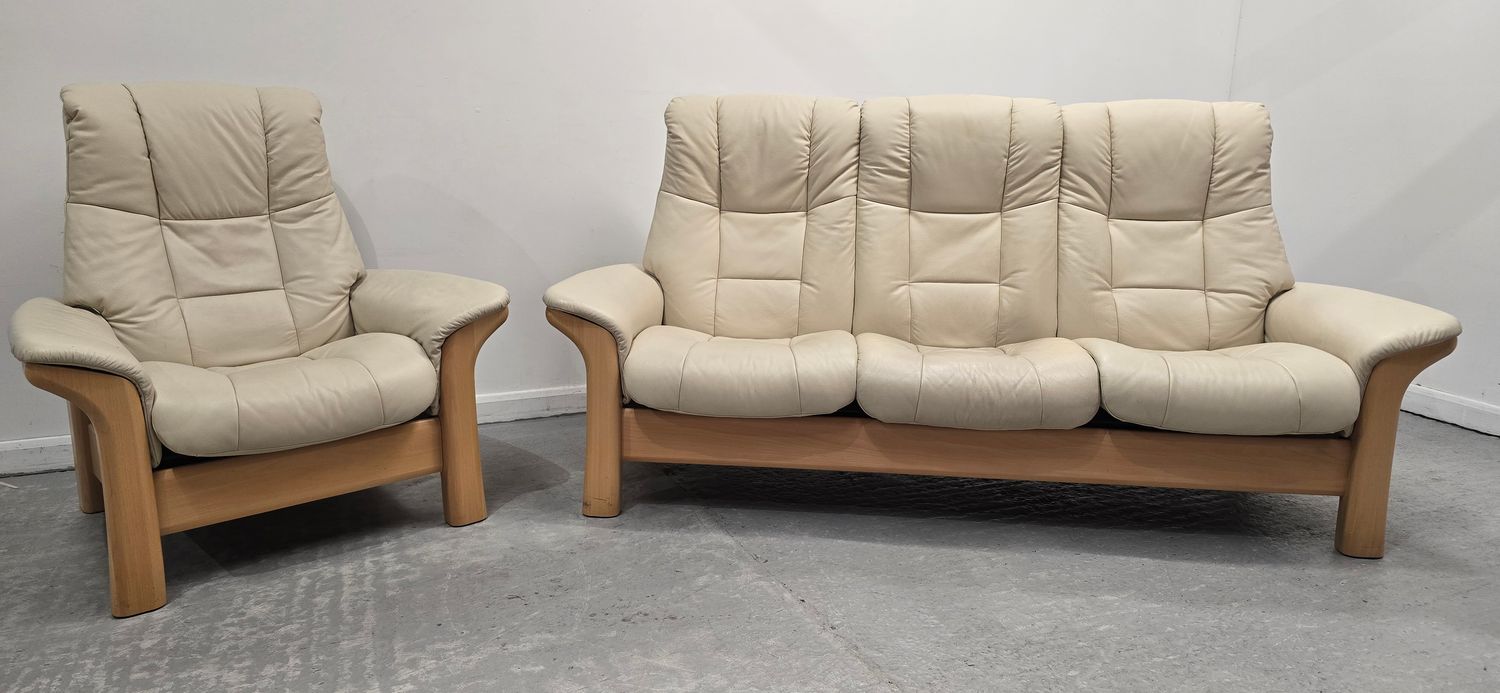 Ekornes Stressless 3 Seater Reclining Sofa and Chair