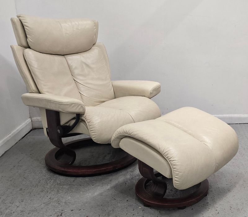 Ekornes Stressless Magic Leather Recliner Chair &amp; Stool