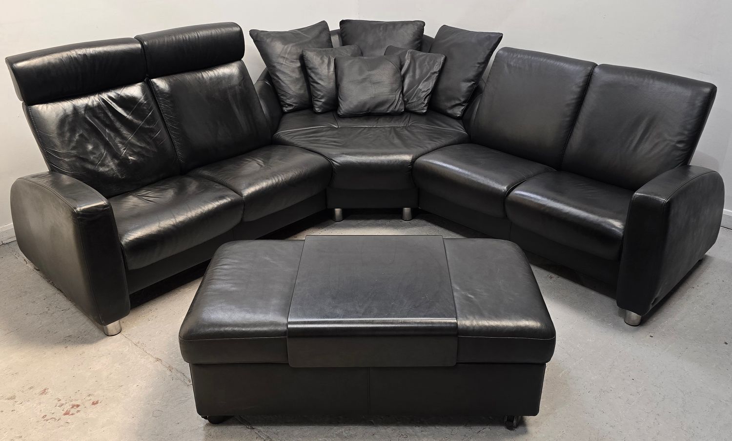 Ekornes Stressless Black 5 seater Corner Recliner Leather Sofa &amp; Ottoman