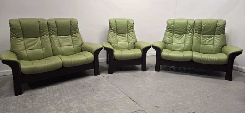 Ekornes Stressless Reclining 2 x 2 Seater Sofas and Chair Summer Green
