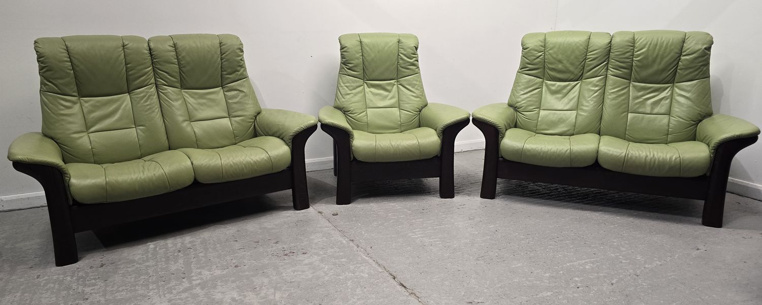 Ekornes Stressless Reclining 2 x 2 Seater Sofas and Chair Summer Green