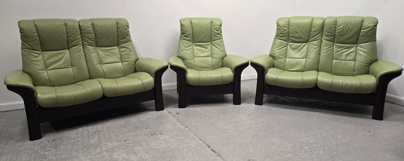 Ekornes Stressless Reclining 2 x 2 Seater Sofas and Chair Summer Green