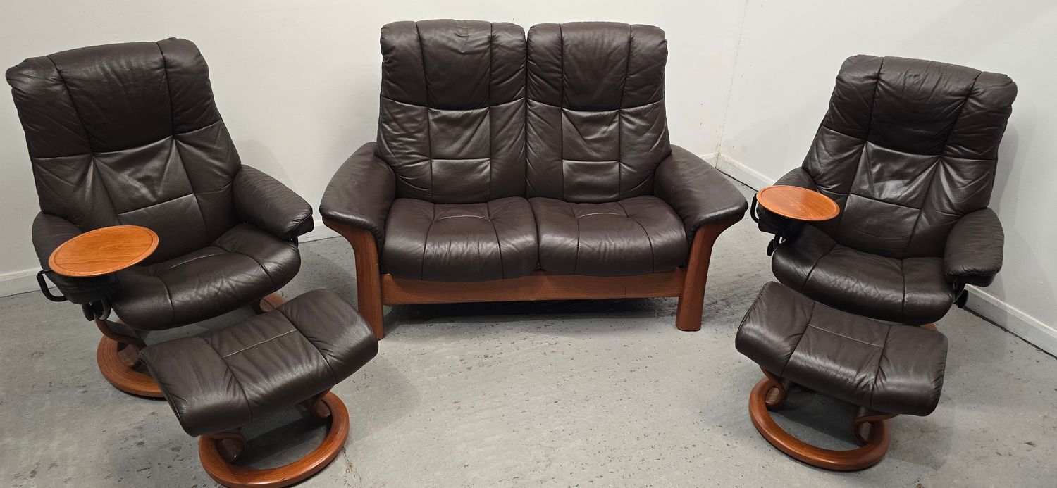 Ekornes Stressless Mayfair Leather 2 Seater Reclining Sofa &amp; 2 Chairs