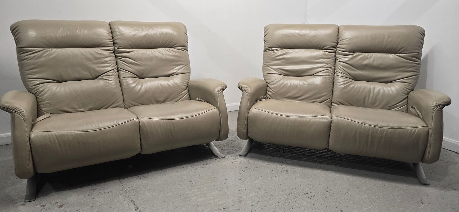 Himolla 2 x Azure 2 Seater Leather Recliner Sofas With Integral Footrests