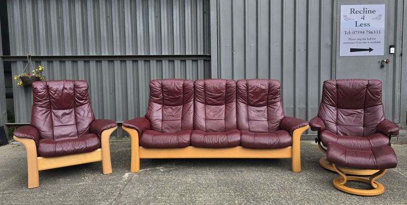 Ekornes Stressless 3 Seater Reclining Sofa &amp; 2 Reclining Chairs 21725